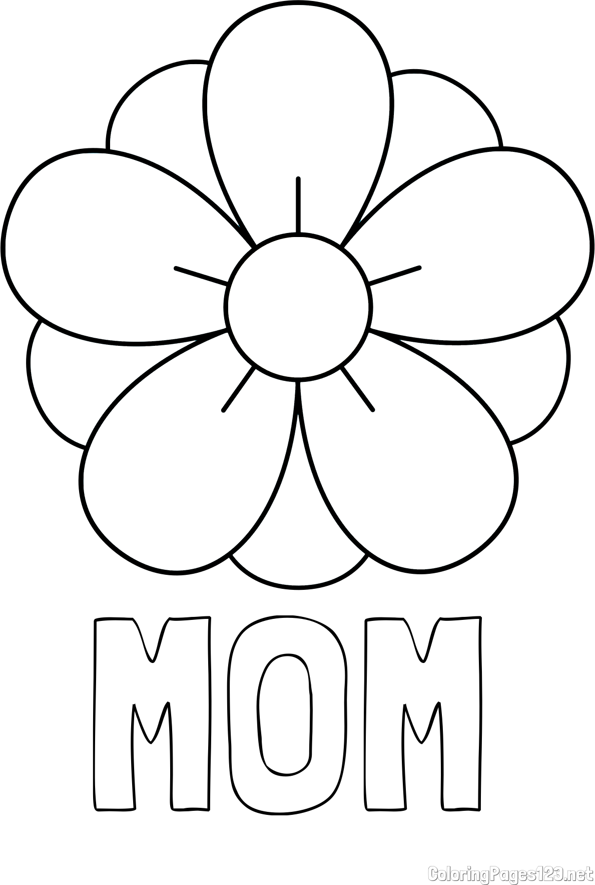 MOM Coloring Page and Flower Without Stem Coloring Page