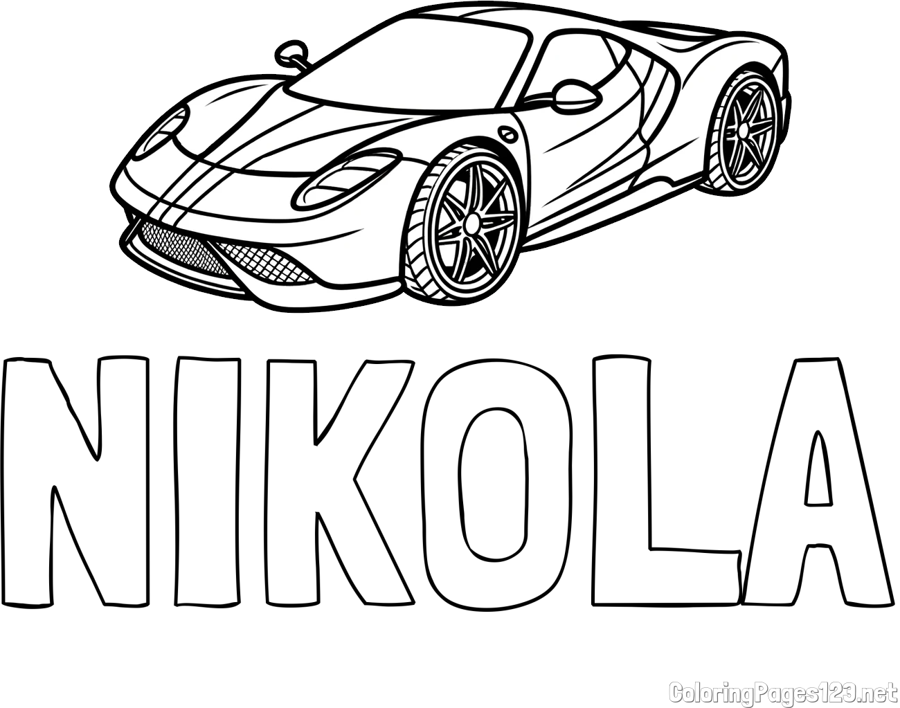 NIKOLA Coloring Page and Free Printable Coloring Page of a Racing Car