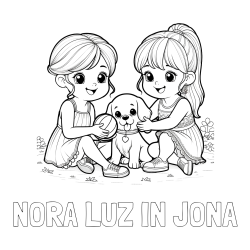 NORA LUZ IN JONA Coloring Page and Coloring Page of Two Girls with a Dog