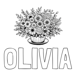 OLIVIA Coloring Page and Beautiful Bouquet of Flowers Coloring Page