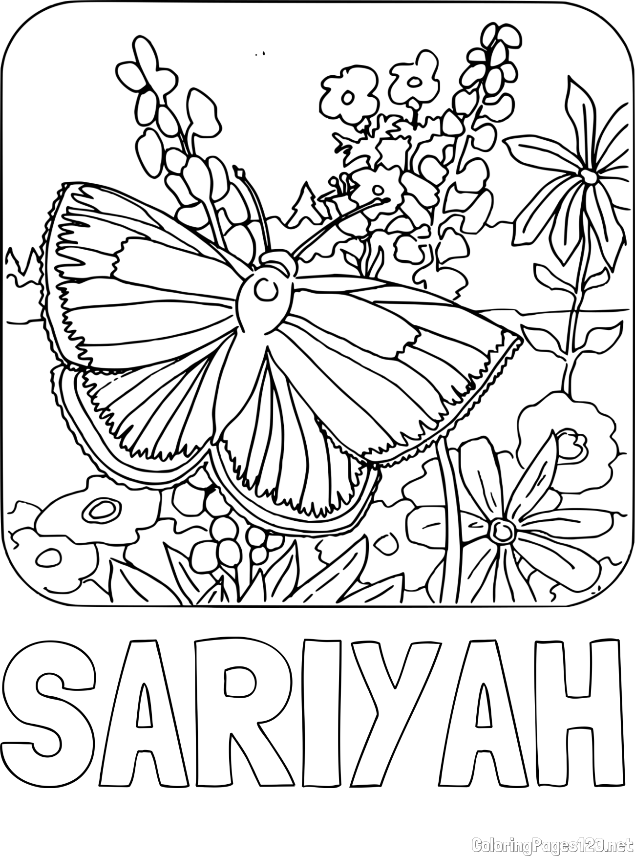 SARIYAH Coloring Page and Butterfly on Flower Coloring Page