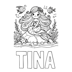 TINA Coloring Page and Coloring Page of a Cute Little Mermaid
