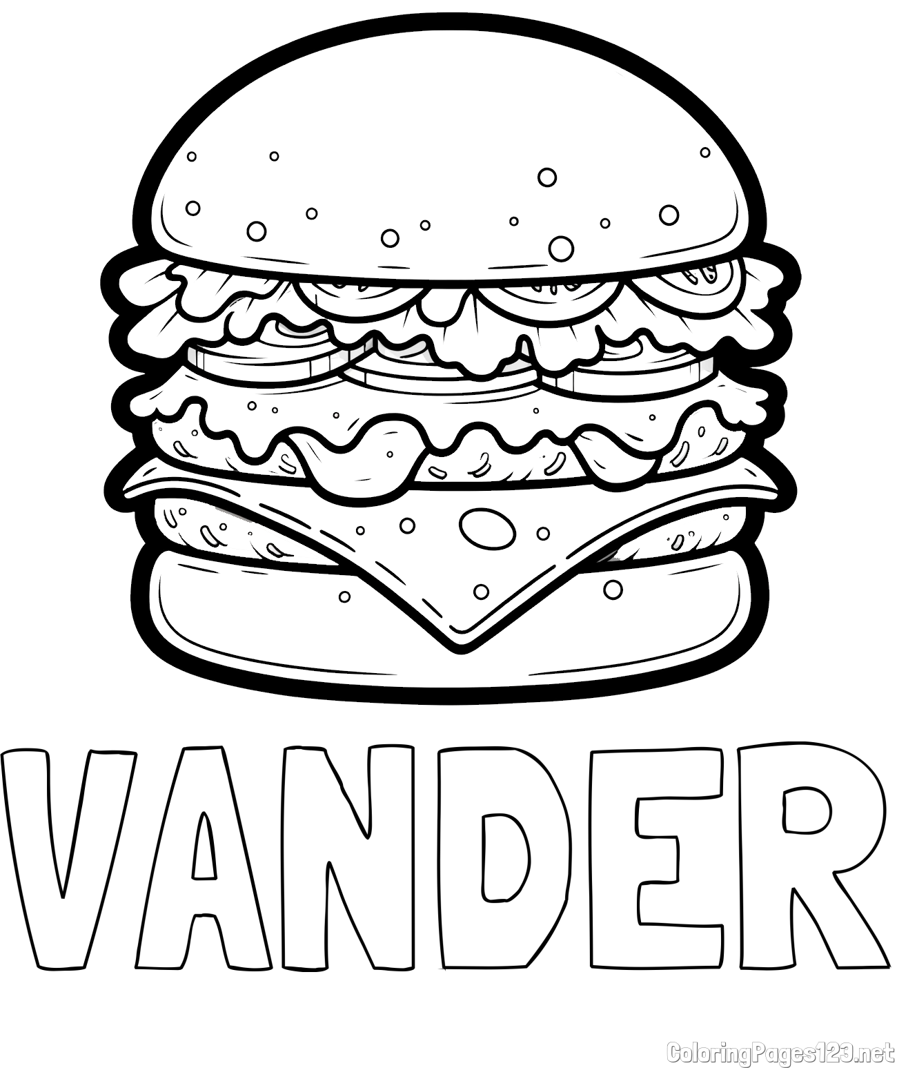 VANDER Coloring Page and Giant Hamburger Coloring Page