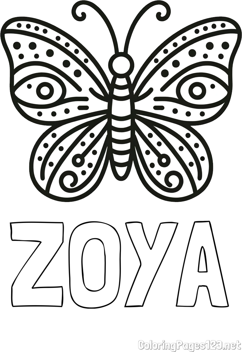 ZOYA Coloring Page and Butterfly Coloring Page (Simple)