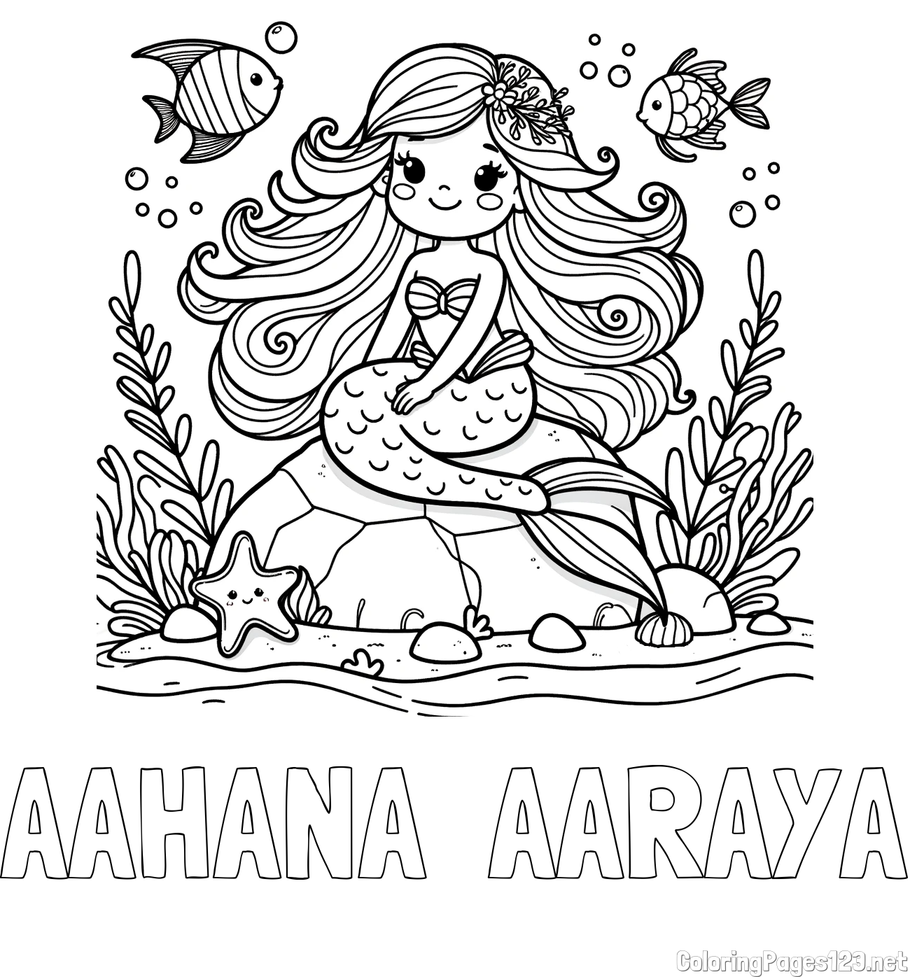 AAHANA  AARAYA Coloring Page and Coloring Page of a Cute Little Mermaid