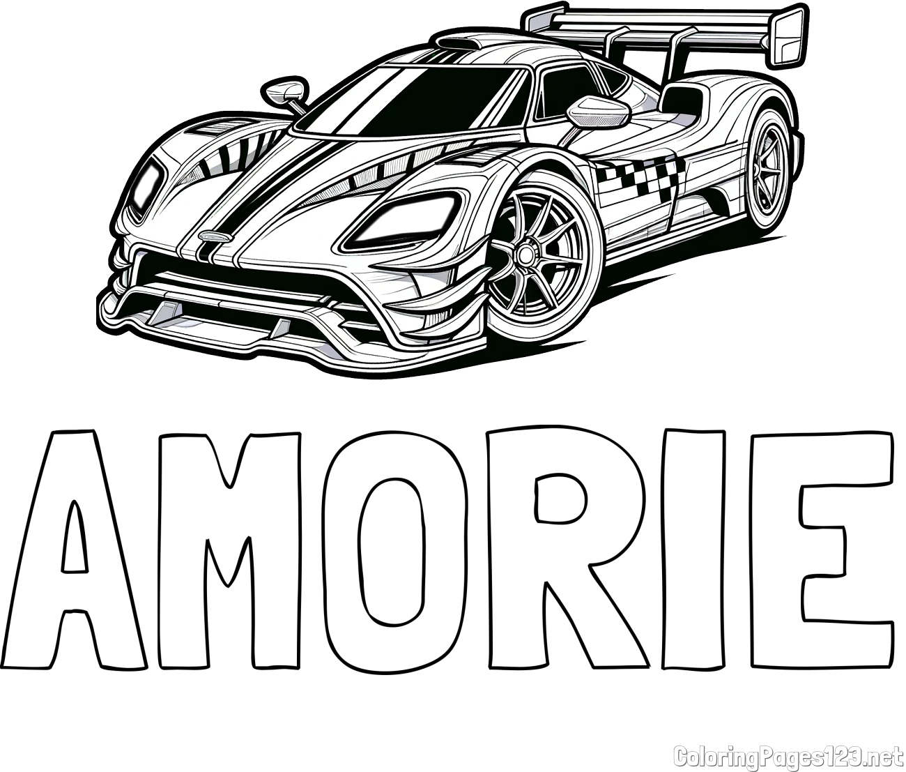 AMORIE Coloring Page and Coloring Page of a Futuristic Racing Car