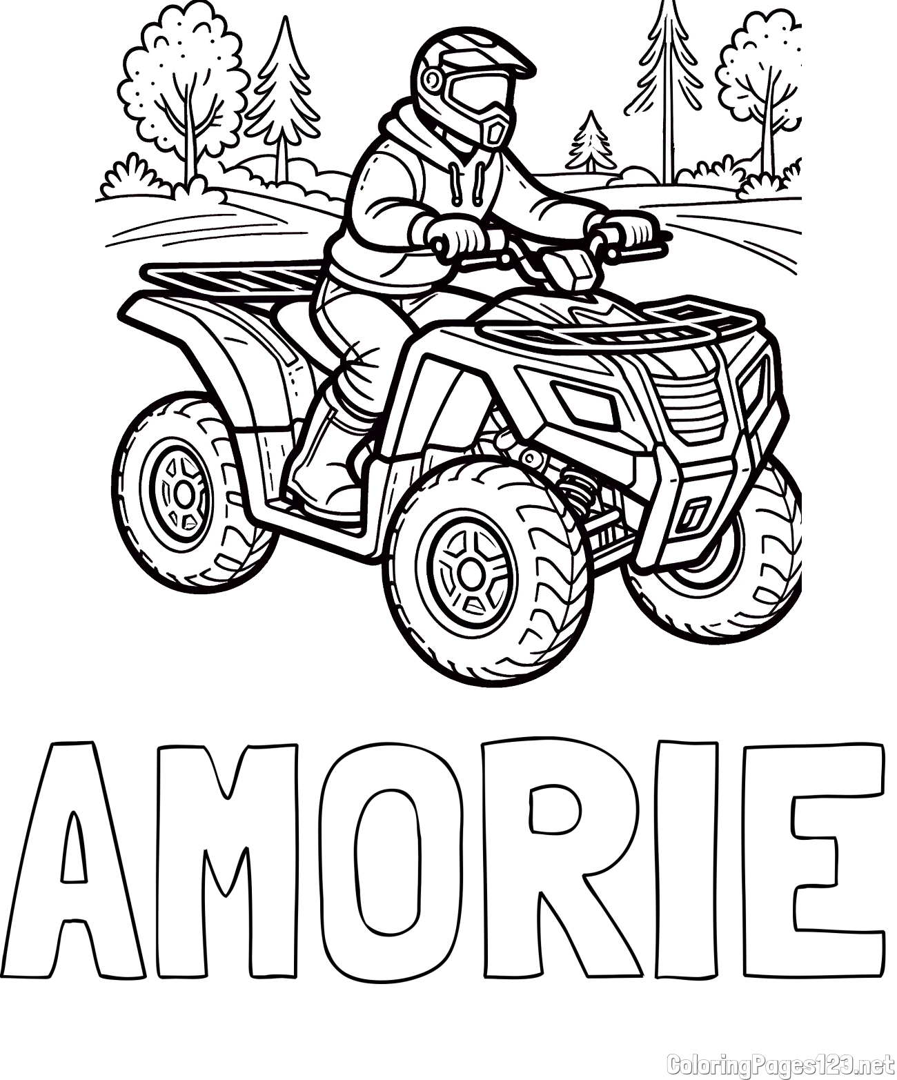 AMORIE Coloring Page and Motorist on ATV Coloring Page