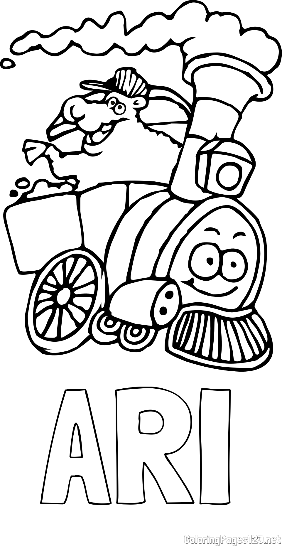 ARI Coloring Page and Funny Train Coloring Page for Kids