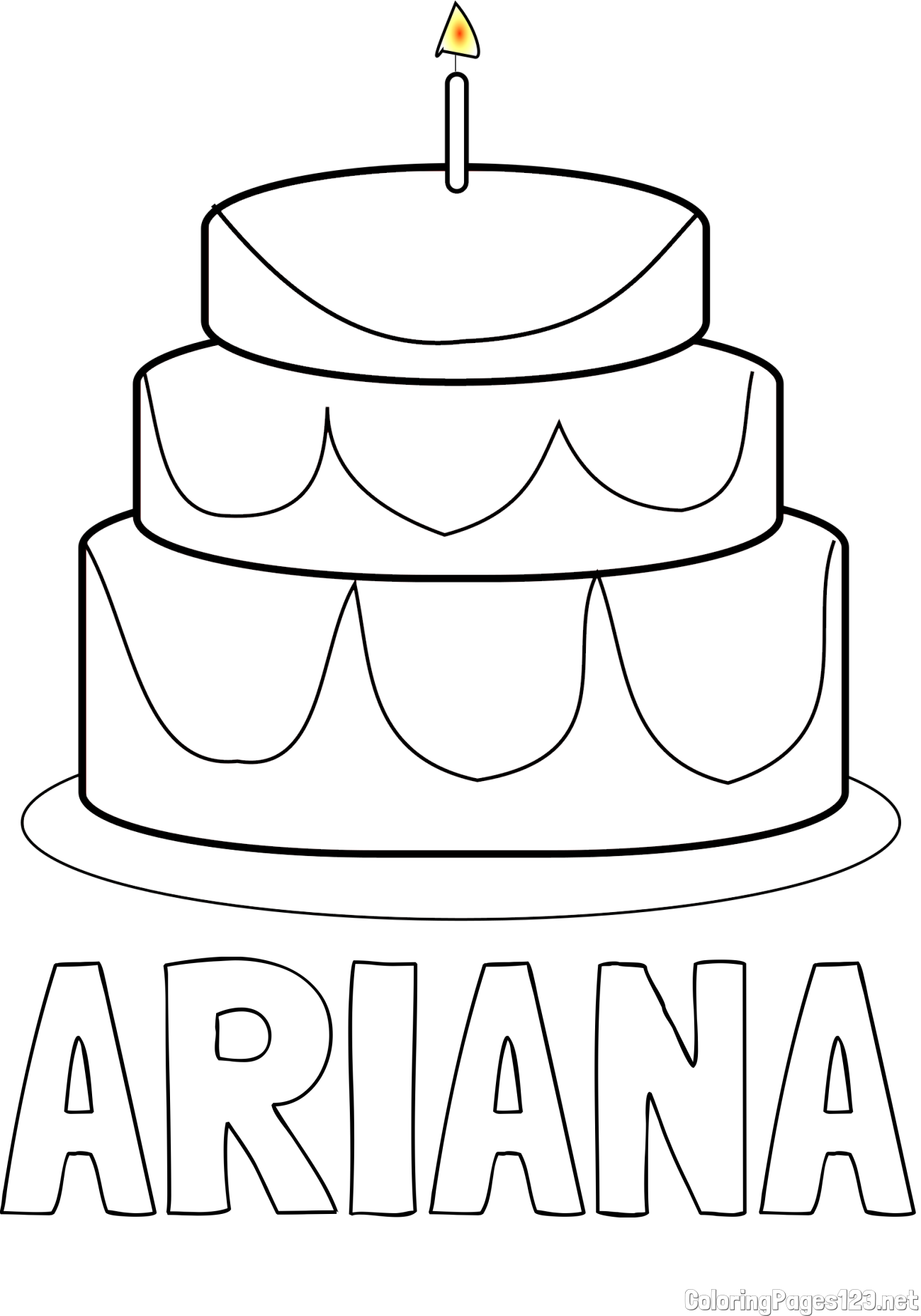 ARIANA Coloring Page and Big Birthday Cake Coloring Page