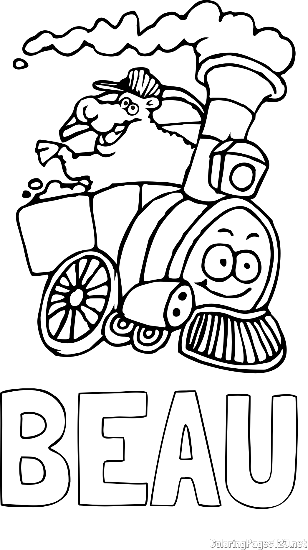 BEAU Coloring Page and Funny Train Coloring Page for Kids