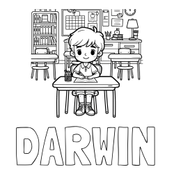 DARWIN Coloring Page and Cute Student in Class Coloring Page