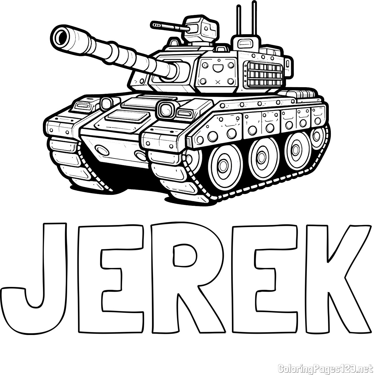 JEREK Coloring Page and Large Tank Coloring Page