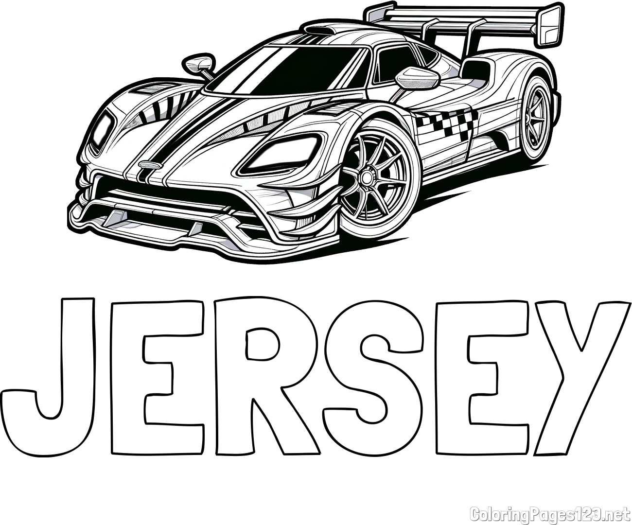 JERSEY Coloring Page and Coloring Page of a Futuristic Racing Car
