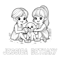 Online Created Coloring Page - JESSICA  BETHANY Coloring Page and Coloring Page of Two Girls with a Dog