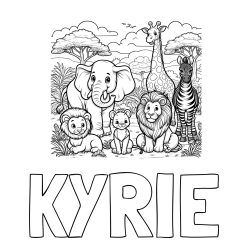 KYRIE Coloring Page and Beautiful Animal Coloring Page - Lion Family, Elephant, Giraffe, and Zebra