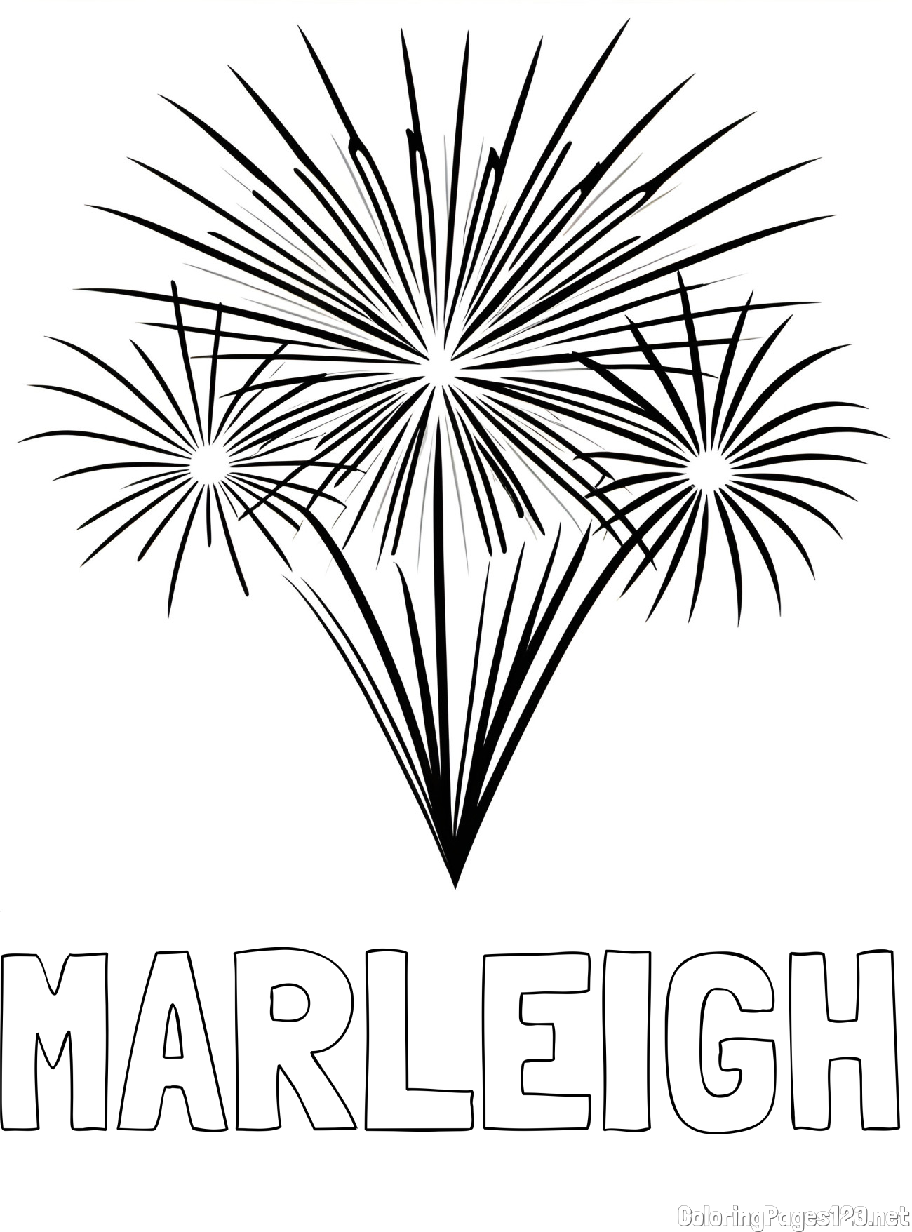 MARLEIGH Coloring Page and Beautiful New Year’s Fireworks Coloring Page