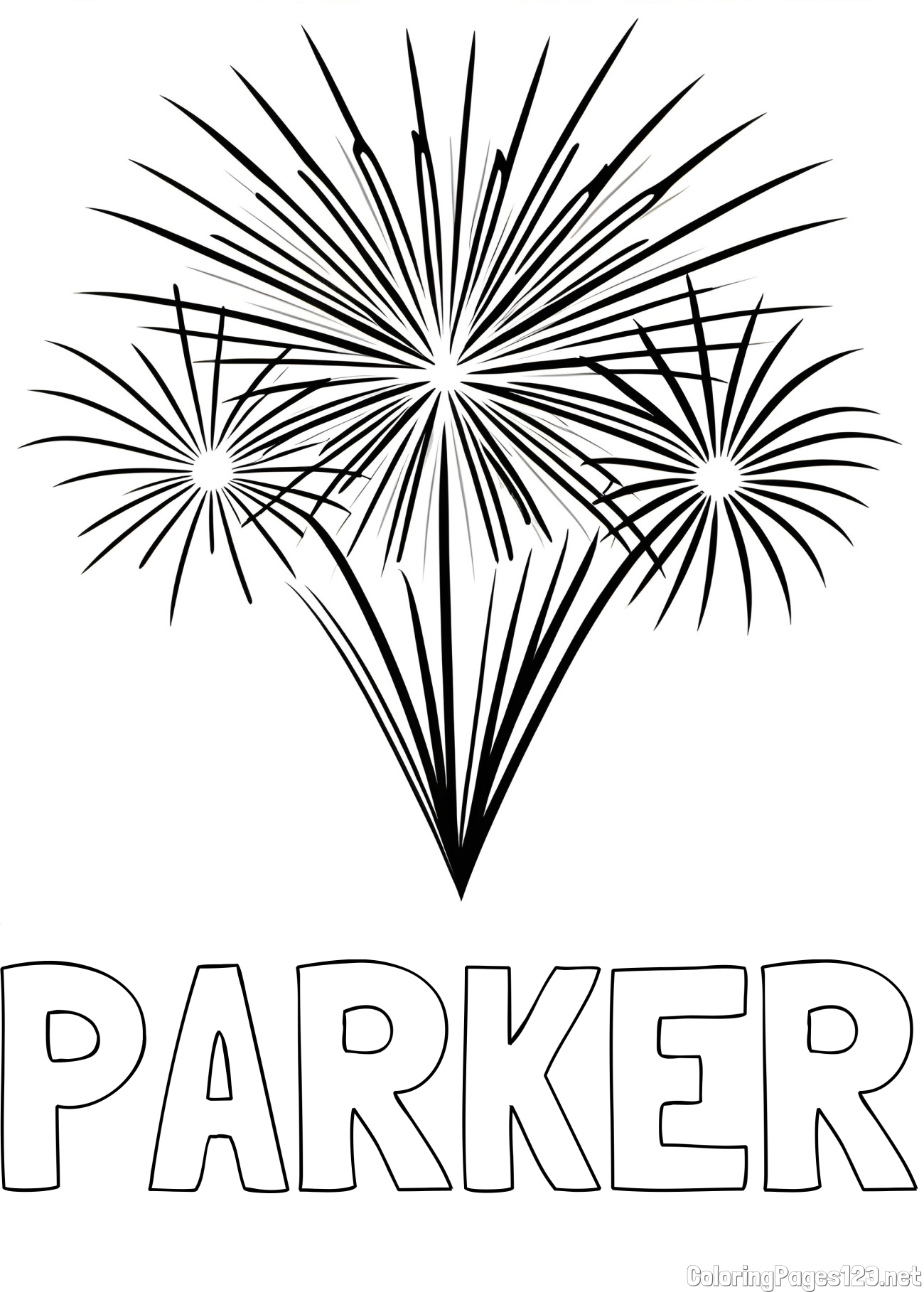 PARKER Coloring Page and Beautiful New Year’s Fireworks Coloring Page