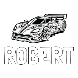 ROBERT Coloring Page and Coloring Page of a Futuristic Racing Car