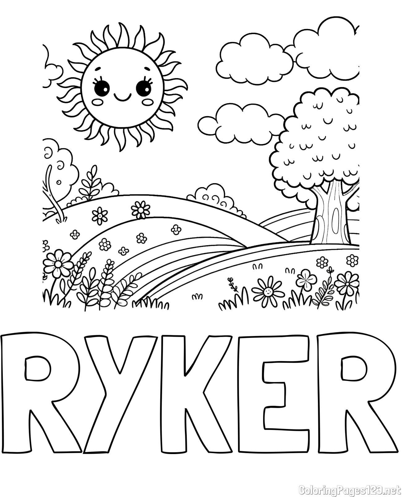RYKER Coloring Page and Sunny Nature Coloring Page