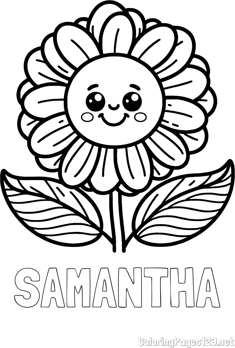 SAMANTHA Coloring Page and Smiling Flower Coloring Page