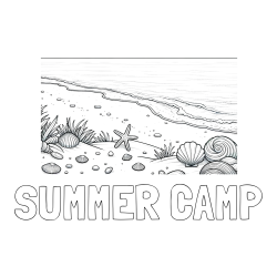 SUMMER CAMP Coloring Page and Beautiful Seashore Coloring Page