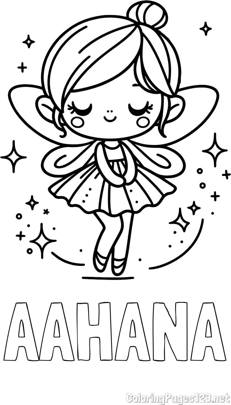 AAHANA Coloring Page and Children's Coloring Page of a Magical Fairy
