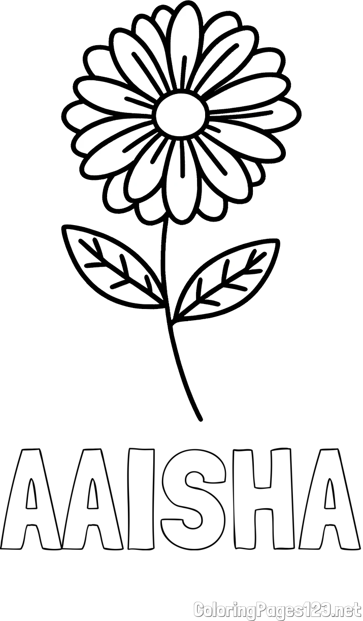 AAISHA Coloring Page and Flower Coloring Page
