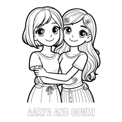 Online Created Coloring Page - AARYA AND GOWRI Coloring Page and Coloring Page of Two Cute Girls Hugging Each Other (Best Friends Forever)