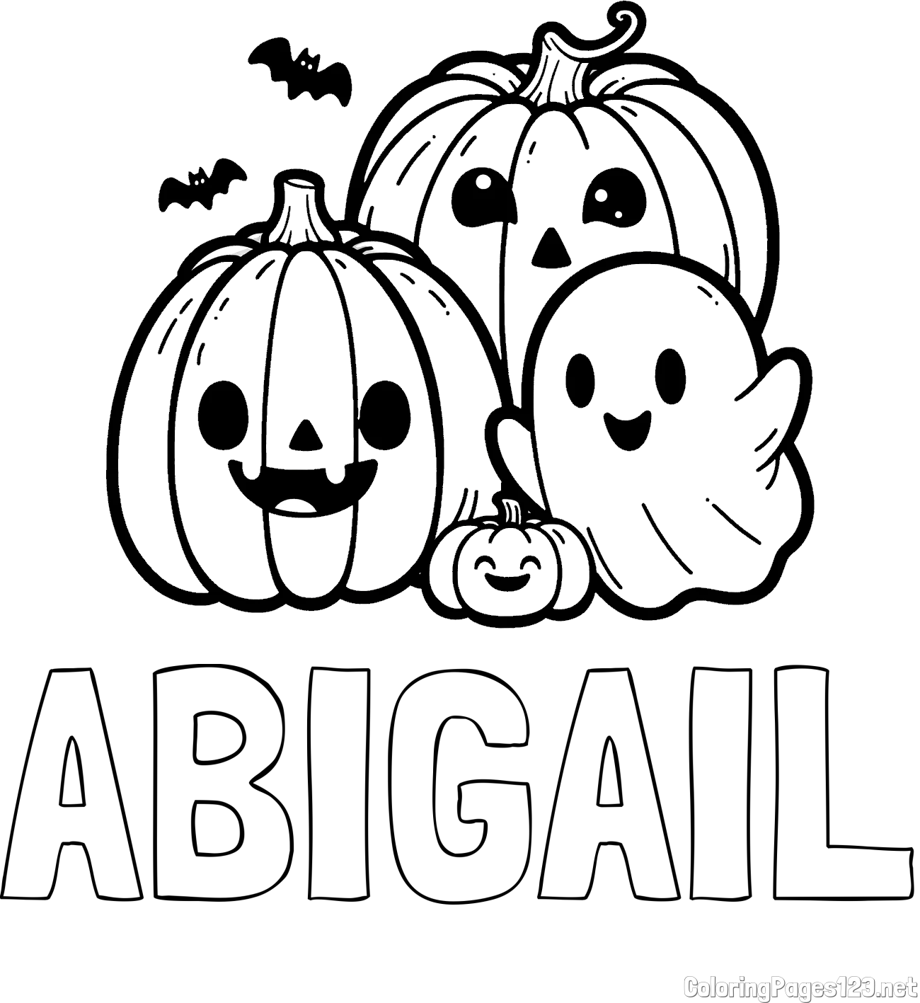 ABIGAIL Coloring Page and Halloween Pumpkin and Ghost Coloring Page