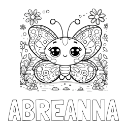 ABREANNA Coloring Page alongside Cute Butterfly Coloring Page