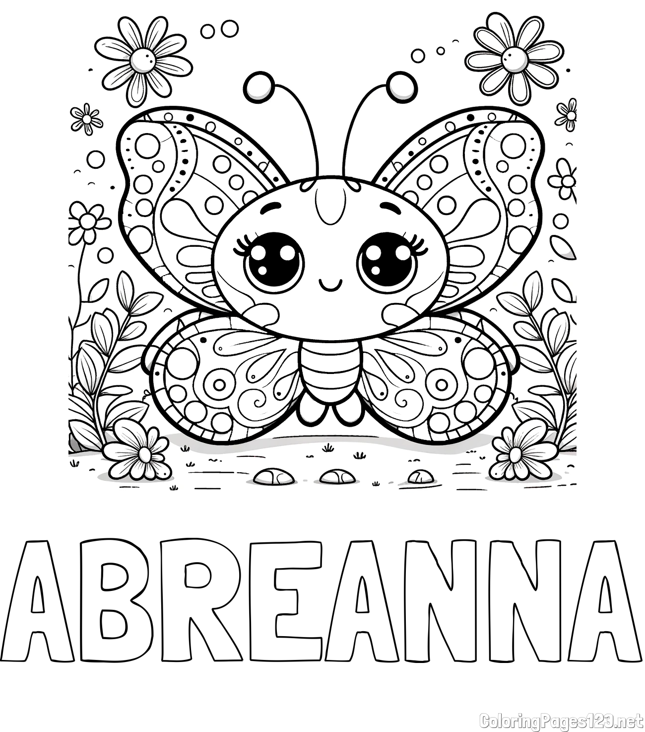 ABREANNA Coloring Page alongside Cute Butterfly Coloring Page