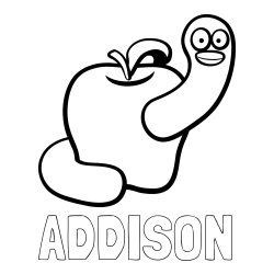 Online Created Coloring Page - ADDISON Coloring Page and Apple and Smiling Worm Coloring Page