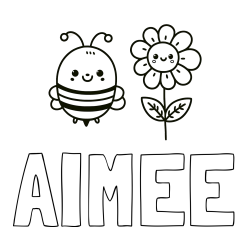 Online Created Coloring Page - AIMEE Coloring Page and Coloring Page of a Cute Bee and Smiling Flowers