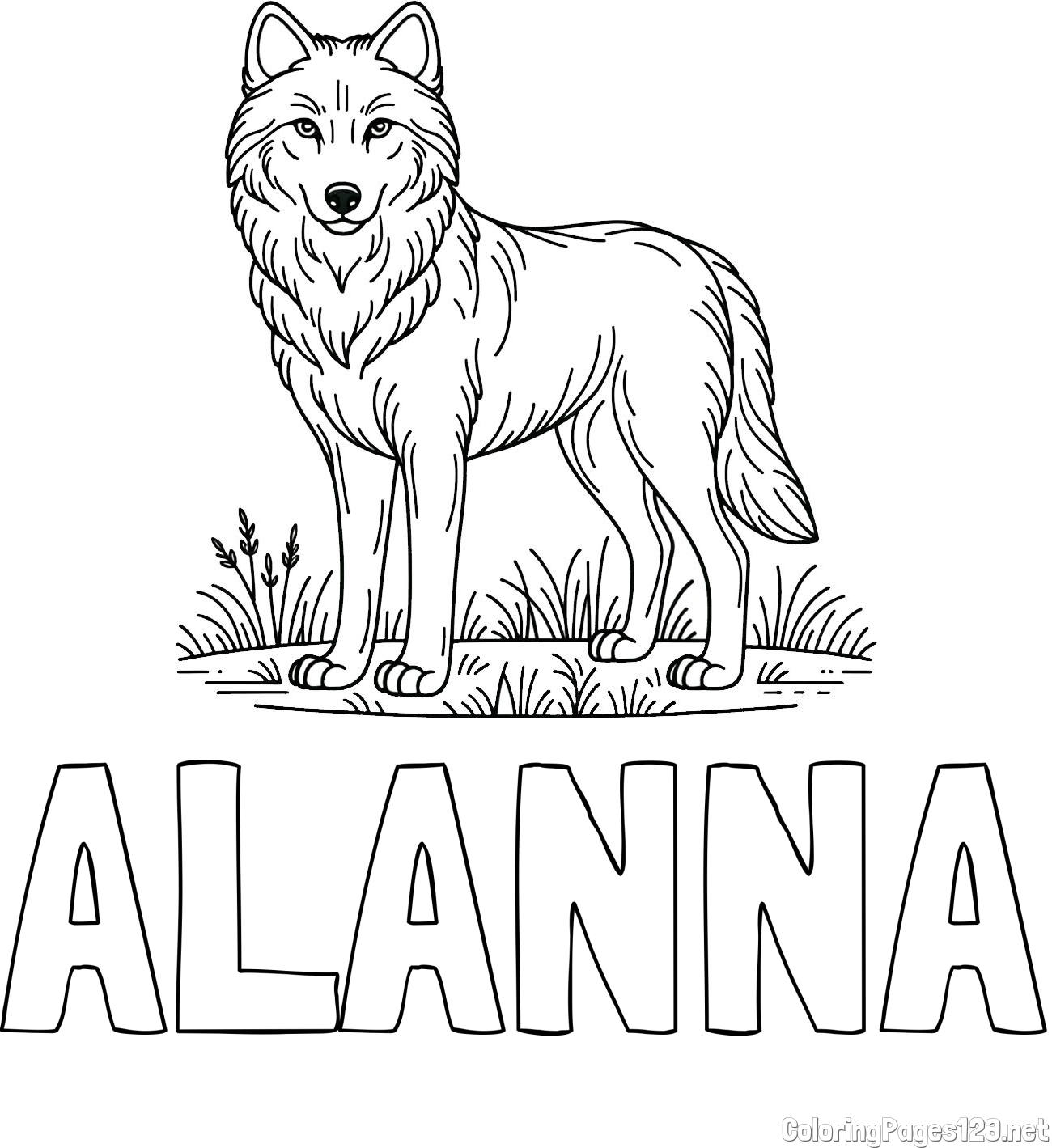 ALANNA Coloring Page and Wolf Coloring Page