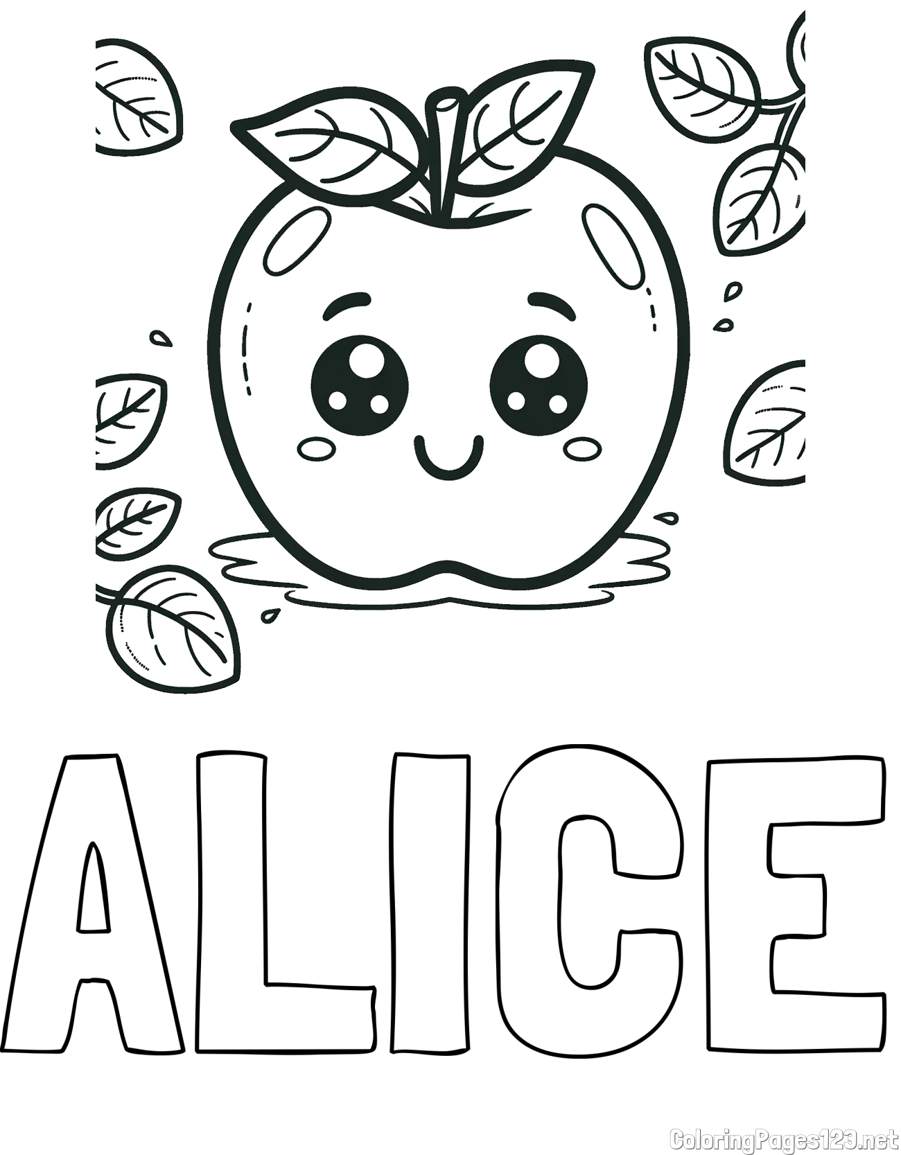 ALICE Coloring Page and Smiling Apple Coloring Page