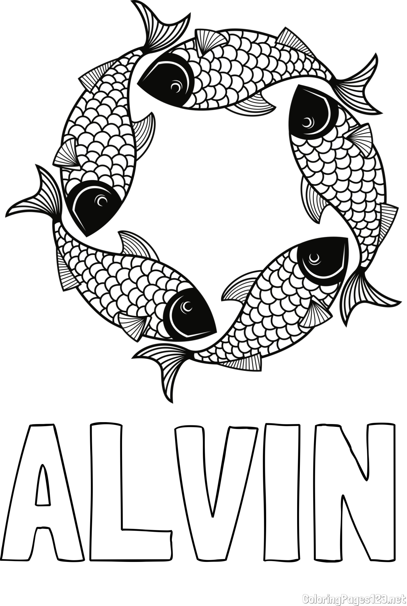 ALVIN Coloring Page and Mandala Coloring Page of Fishes