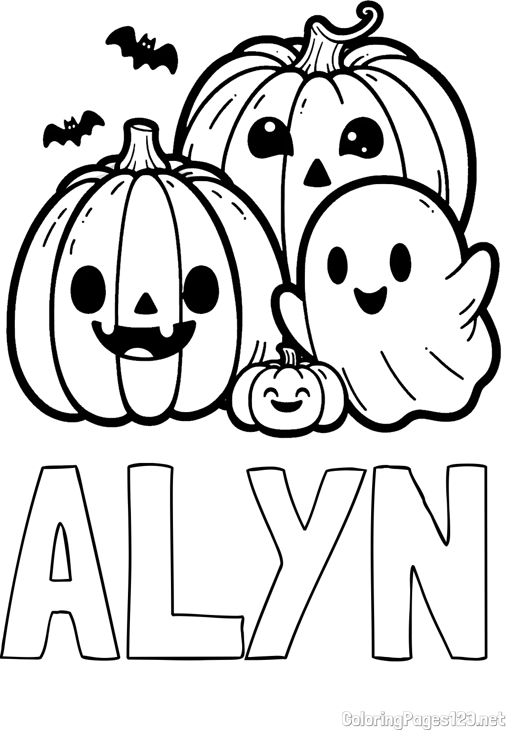 ALYN Coloring Page and Halloween Pumpkin and Ghost Coloring Page