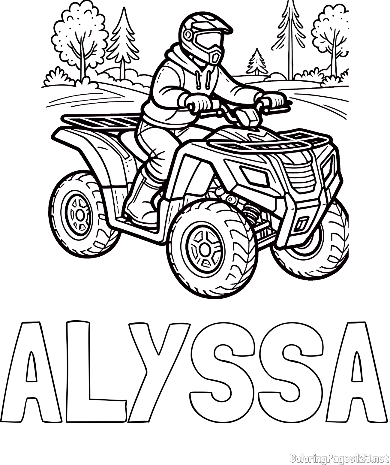ALYSSA Coloring Page and Motorist on ATV Coloring Page