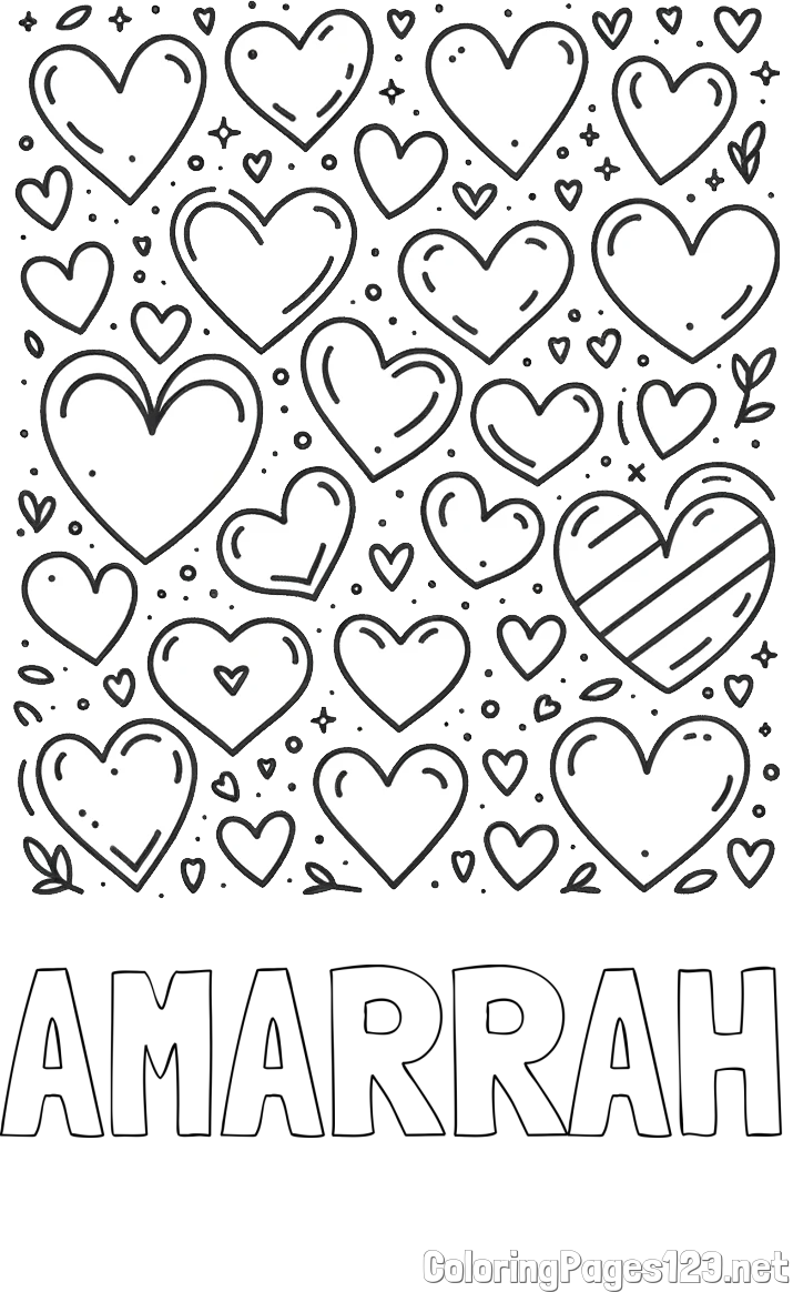 AMARRAH Coloring Page and Children's Coloring Page of Many Hearts
