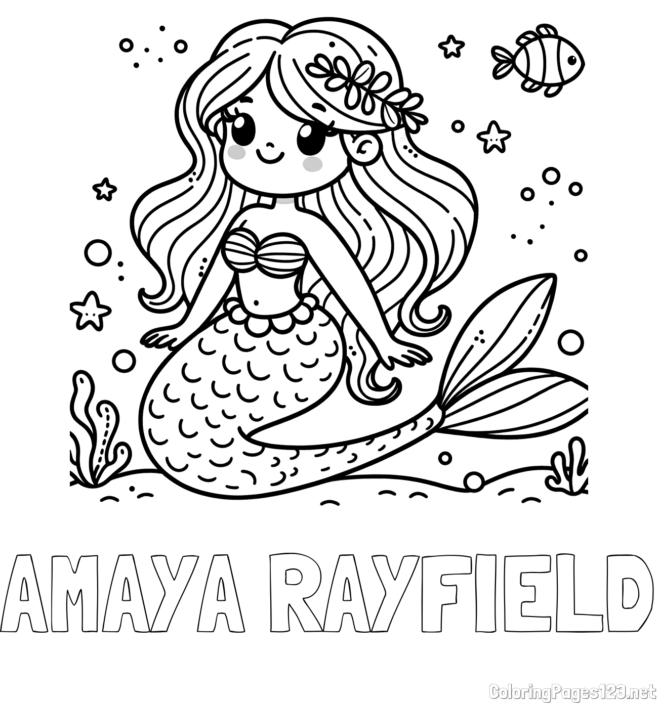 AMAYA RAYFIELD Coloring Page and Coloring Page of a Cute Mermaid in the Sea