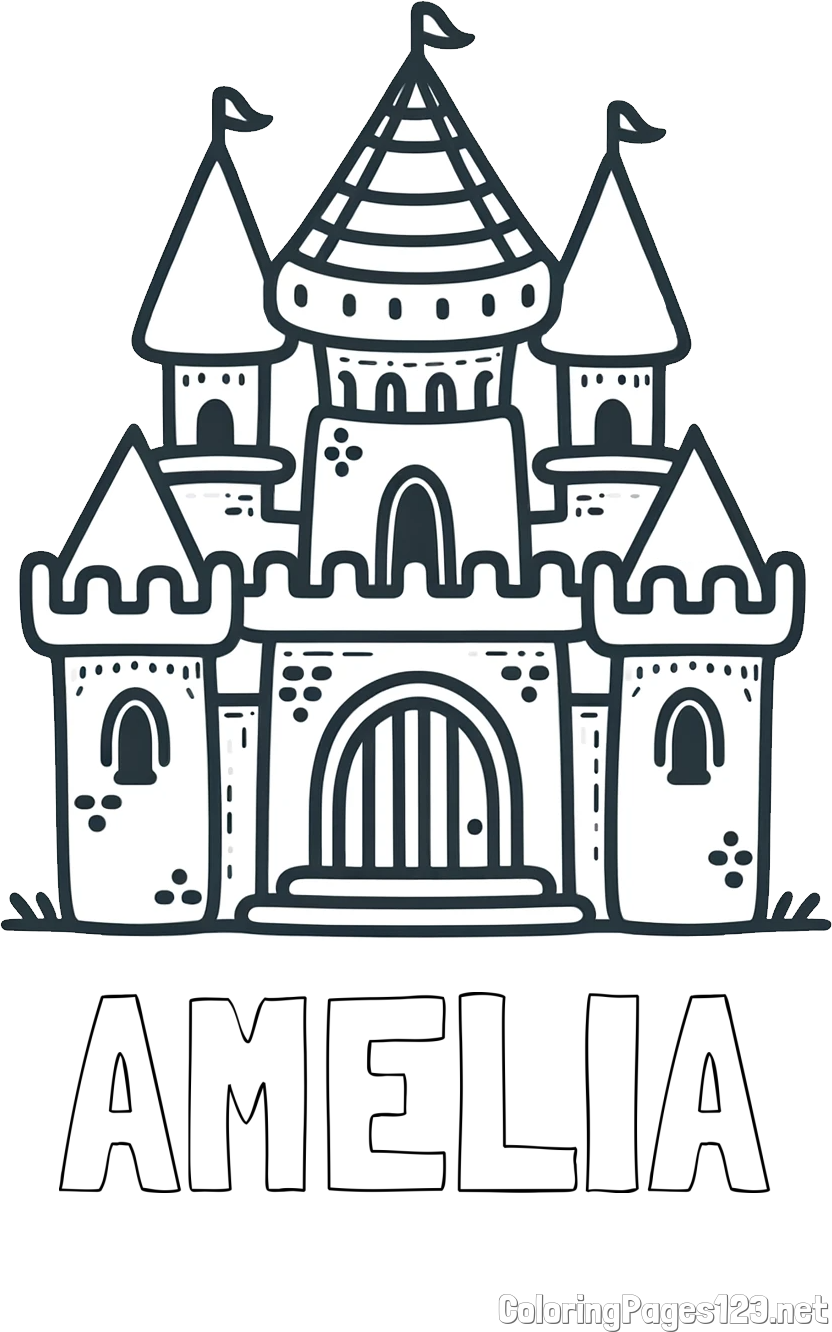 AMELIA Coloring Page and Beautiful Castle Coloring Page for Kids