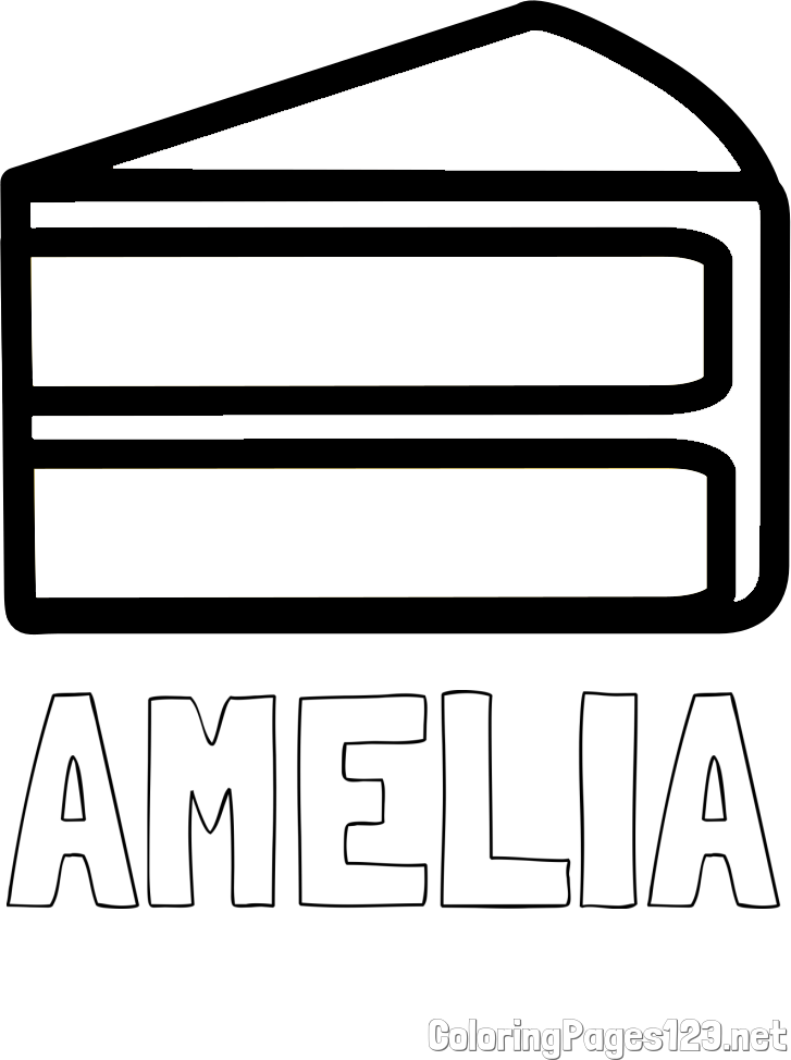 AMELIA Coloring Page and Simple Slice of Cake Coloring Page