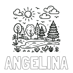 Online Created Coloring Page - ANGELINA Coloring Page and Summer Coloring Page - Pond, Ducks and Forest