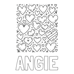 ANGIE Coloring Page and Children's Coloring Page of Many Hearts