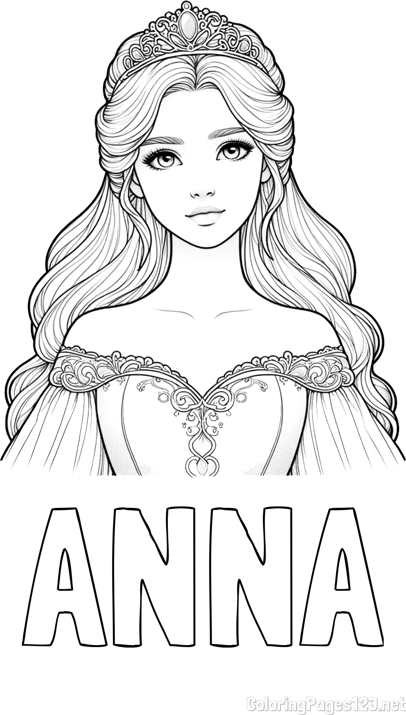 ANNA coloring page alongside Coloring Page of a Realistic Princess