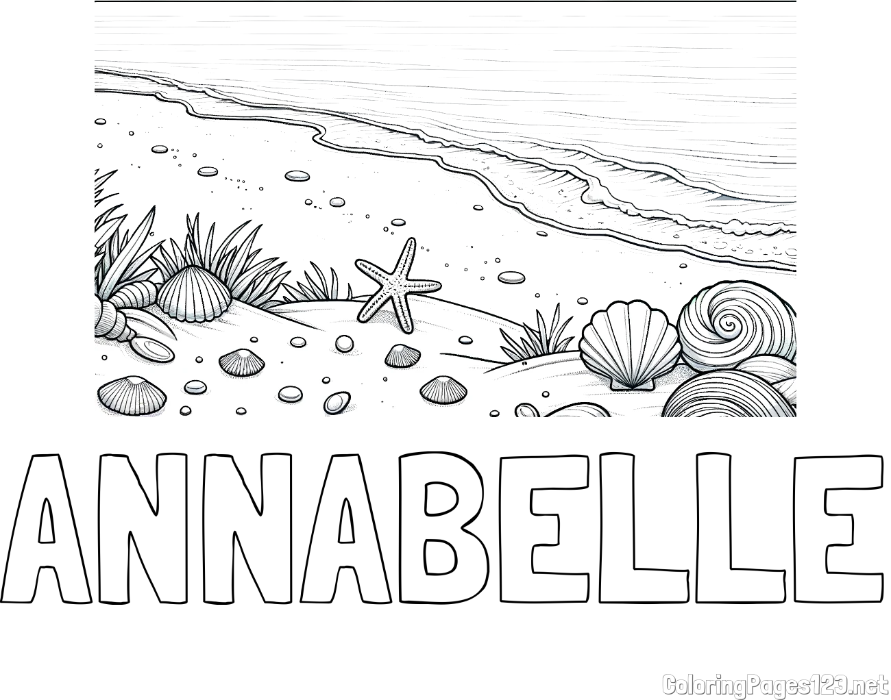 ANNABELLE Coloring Page and Beautiful Seashore Coloring Page