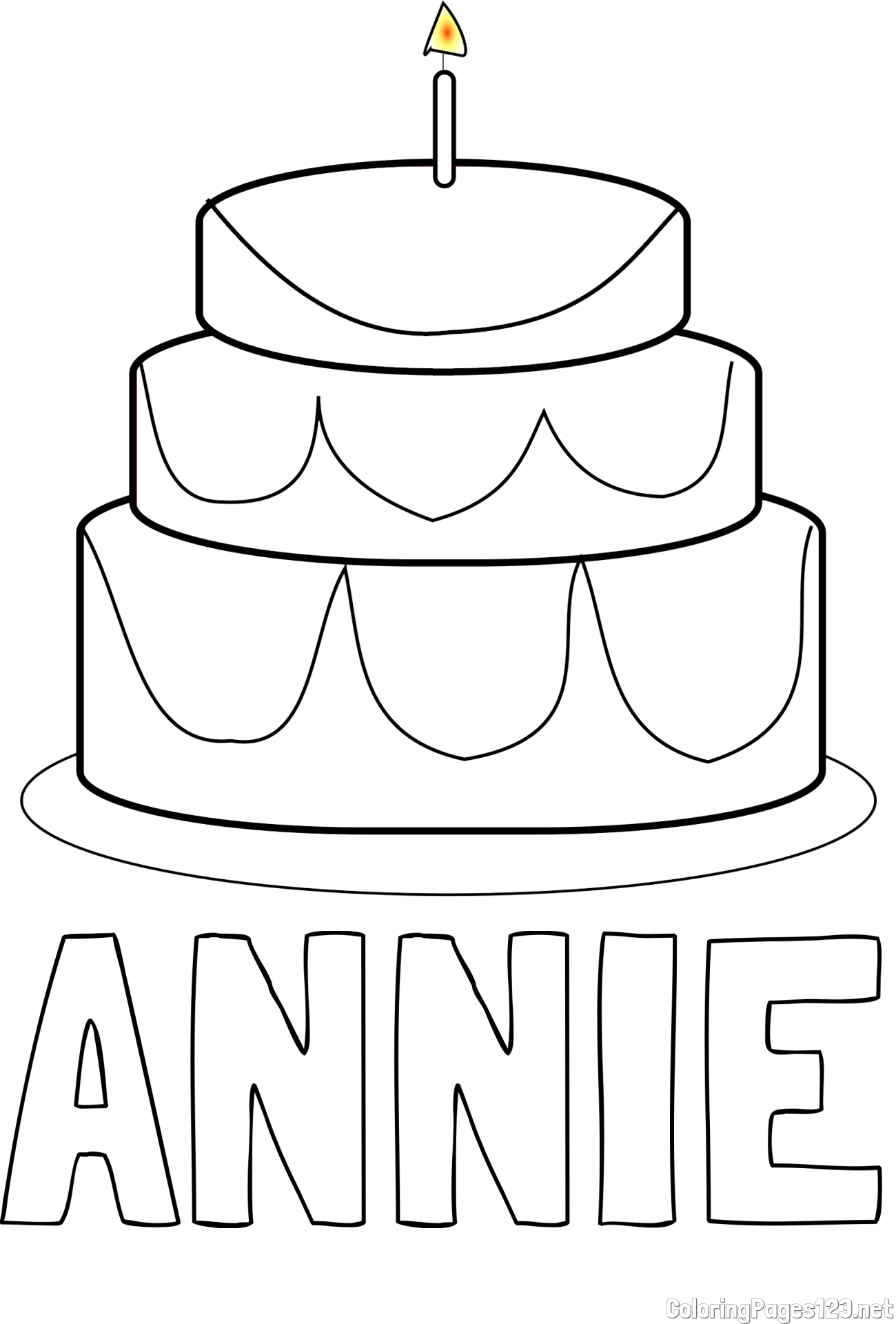 ANNIE Coloring Page and Big Birthday Cake Coloring Page
