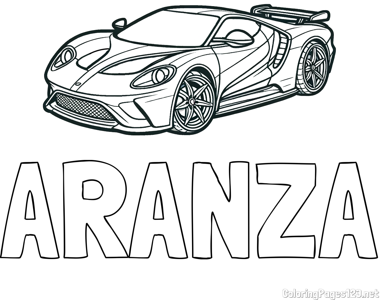 ARANZA Coloring Page and Coloring Page of a Fast Sport's Car