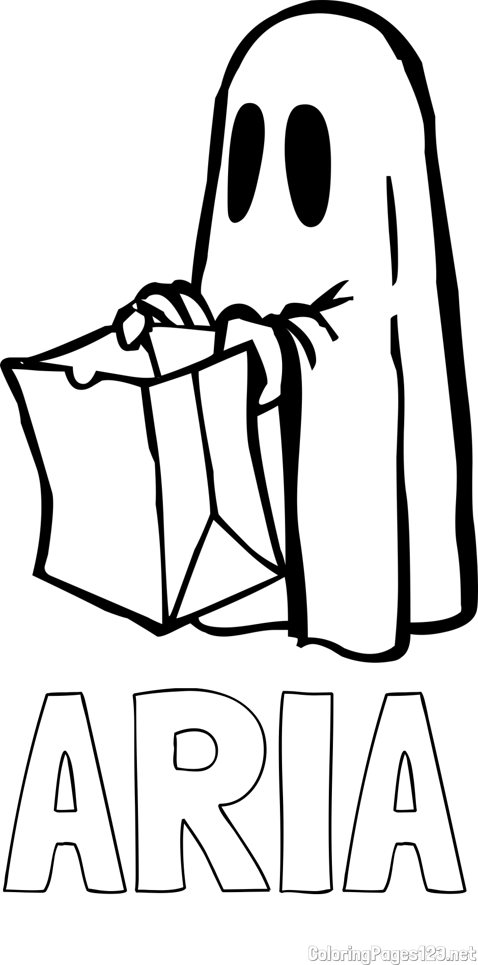 ARIA Coloring Page and Ghost with a Candy Bag Coloring Page