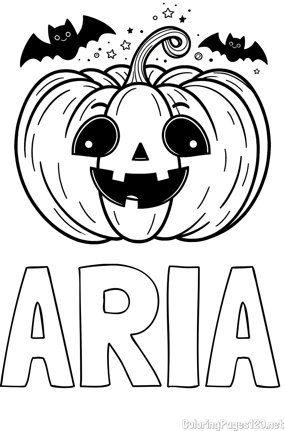 ARIA Coloring Page and Halloween Pumpkin and Bats Coloring Page